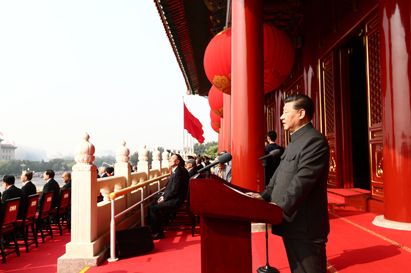 10月1日上午，慶祝中華人民共和國成立70周年大會在北京天安門廣場隆重舉行。中共中央總書記、國家主席、中央軍委主席習(xí)近平發(fā)表重要講話。